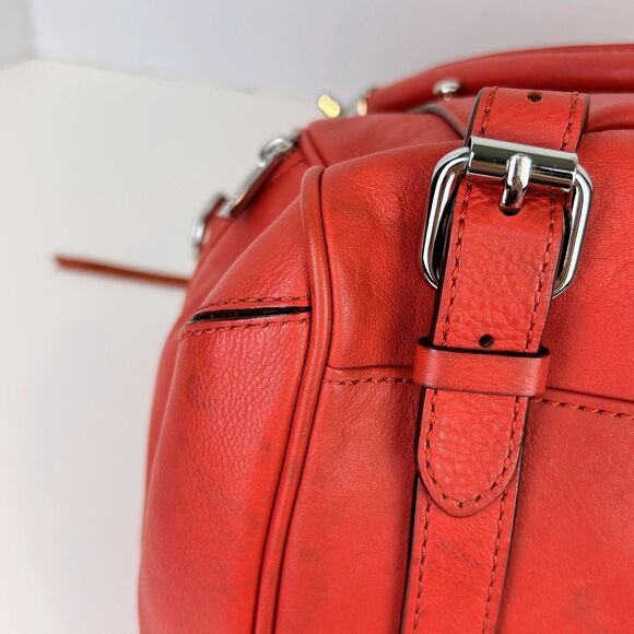 Rebecca Minkoff Cupid Satchel Crossbody Bag Orange Coral Leather Studded Pockets - Picture 12 of 16